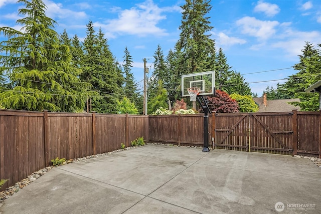 8411 202nd St SW, Edmonds, WA 98026 - view of patio with basketball court and a gate