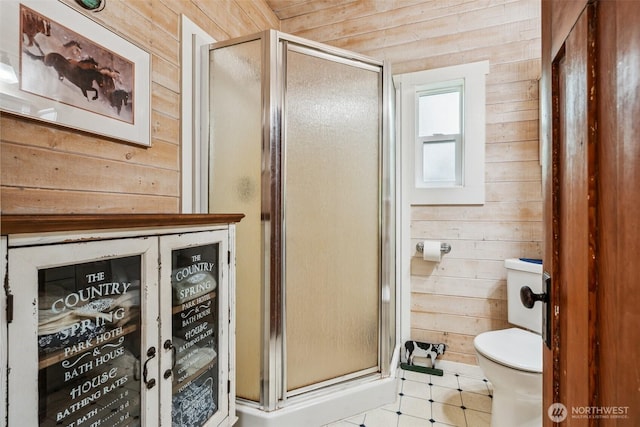 3381 Centralia Alpha Rd, Onalaska, WA 98570 - full bath featuring wooden walls and a shower stall
