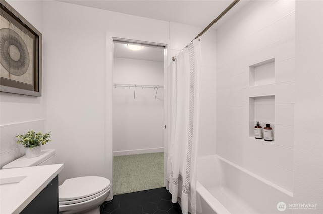 222B 10th Ave E, Seattle, WA 98102 - full bathroom featuring vanity, shower / bath combo, a spacious closet, and tile patterned floors