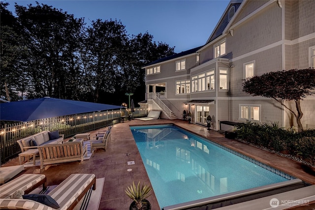 6581 156th Ave SE, Bellevue, WA 98006 - view of swimming pool featuring an outdoor hangout area, a patio area, and stairway