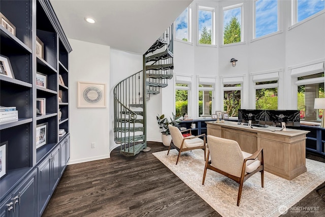 6581 156th Ave SE, Bellevue, WA 98006 - office space featuring a high ceiling, dark wood-type flooring, and recessed lighting