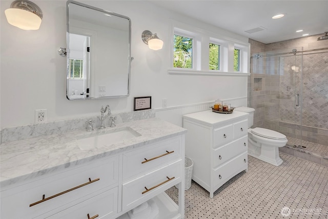 6581 156th Ave SE, Bellevue, WA 98006 - full bathroom featuring vanity, a shower stall, and recessed lighting