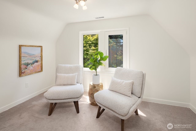 3112 NE 65th St, Seattle, WA 98115 - living area featuring vaulted ceiling and carpet floors