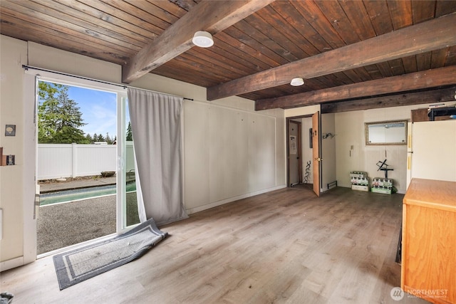 2220 91st St E, Tacoma, WA 98445 - empty room featuring wood finished floors and a wood ceiling with exposed beams