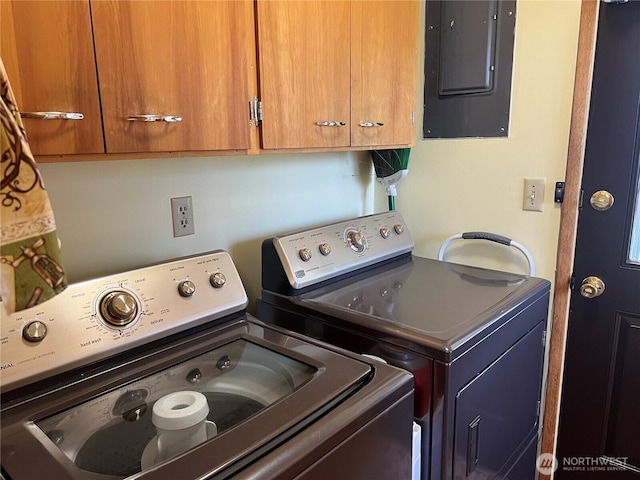 158 Skaggs Rd, Morton, WA 98356 - laundry room featuring independent washer and dryer, electric panel, and cabinet space