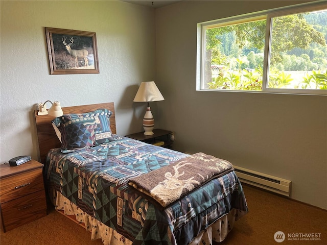 158 Skaggs Rd, Morton, WA 98356 - bedroom featuring a baseboard heating unit and carpet flooring