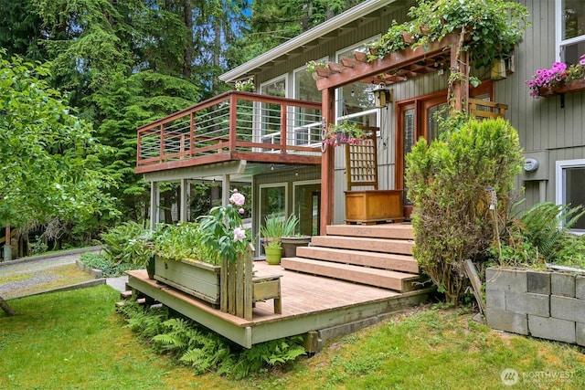 400 Sudden Valley Dr, Bellingham, WA 98229 - back of house featuring a wooden deck and a lawn