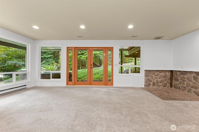 400 Sudden Valley Dr, Bellingham, WA 98229 - unfurnished living room with carpet flooring, recessed lighting, and a baseboard heating unit
