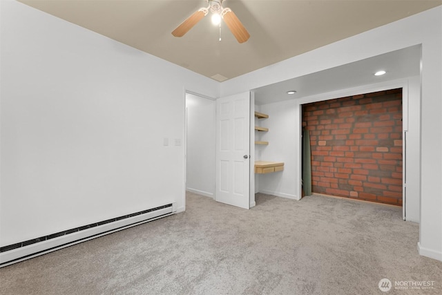 400 Sudden Valley Dr, Bellingham, WA 98229 - unfurnished bedroom with a baseboard heating unit, carpet floors, a closet, a ceiling fan, and recessed lighting