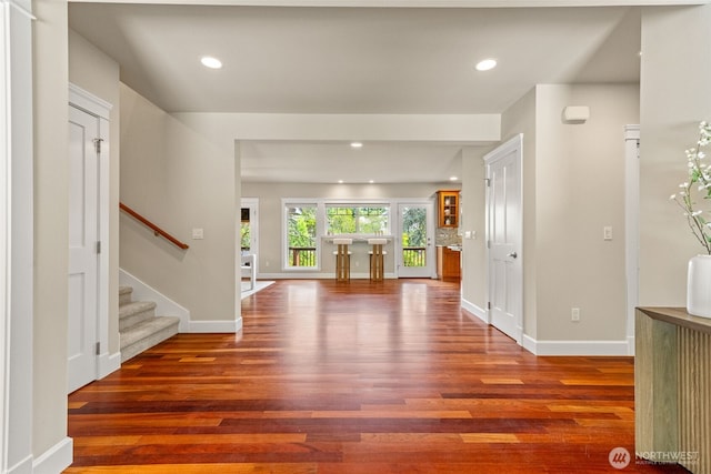 11028 E Riverside Dr, Bothell, WA 98011 - foyer featuring wood finished floors, stairs, and recessed lighting