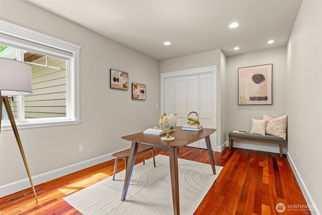 11028 E Riverside Dr, Bothell, WA 98011 - office area featuring wood finished floors and recessed lighting