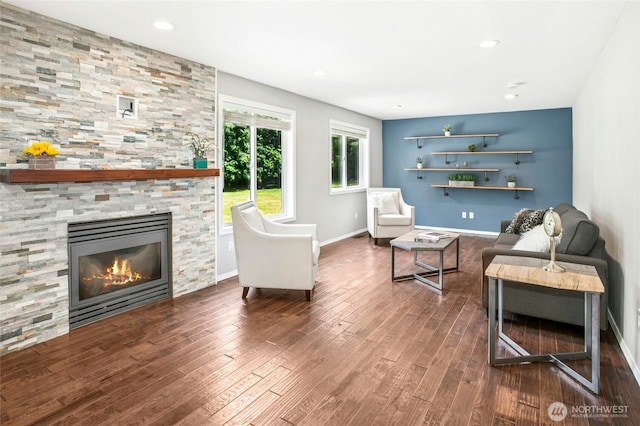 43712 SE 168th St, North Bend, WA 98045 - living room featuring wood finished floors, a fireplace, and recessed lighting