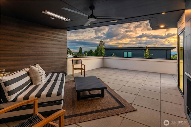 7826 115th Pl NE, Kirkland, WA 98033 - patio terrace at dusk with ceiling fan