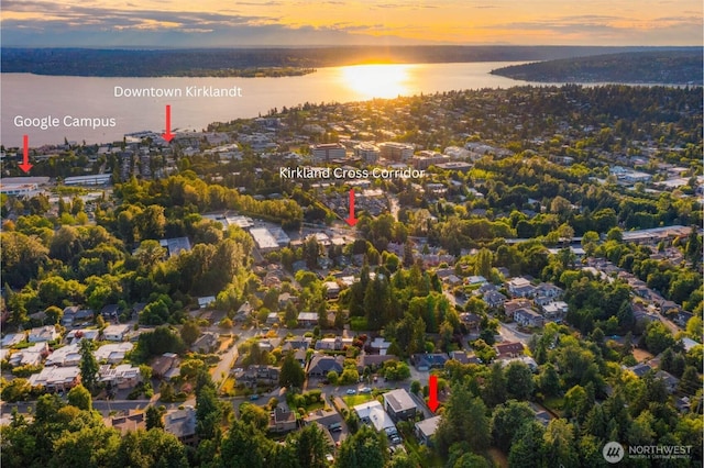 7826 115th Pl NE, Kirkland, WA 98033 - aerial overview of property's location featuring a nearby body of water