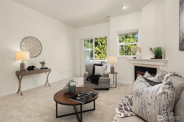 1900 132nd Ave SE Unit I-23, Bellevue, WA 98005 - living room with carpet floors and a tile fireplace