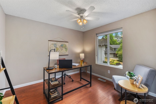2012 SE 18th Ct, Renton, WA 98055 - office with ceiling fan, wood finished floors, and a textured ceiling