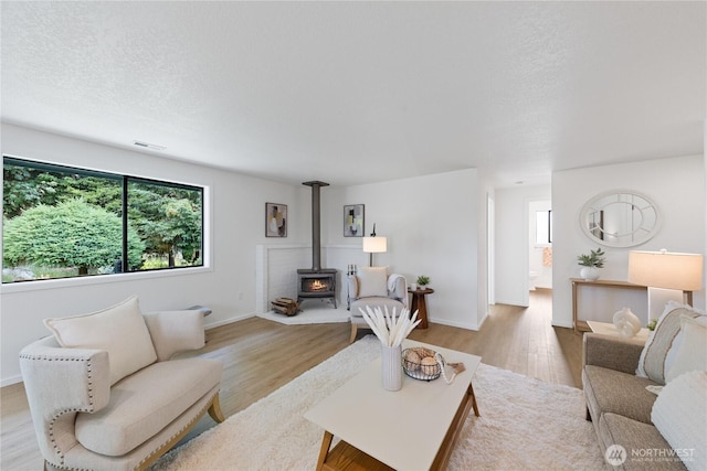 1708 24th Ct, Anacortes, WA 98221 - living area with a wood stove, plenty of natural light, and light wood finished floors