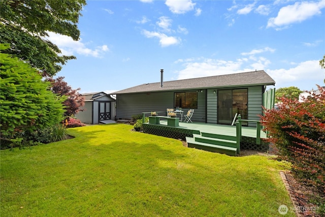 1708 24th Ct, Anacortes, WA 98221 - back of house featuring a storage unit, a yard, and a wooden deck