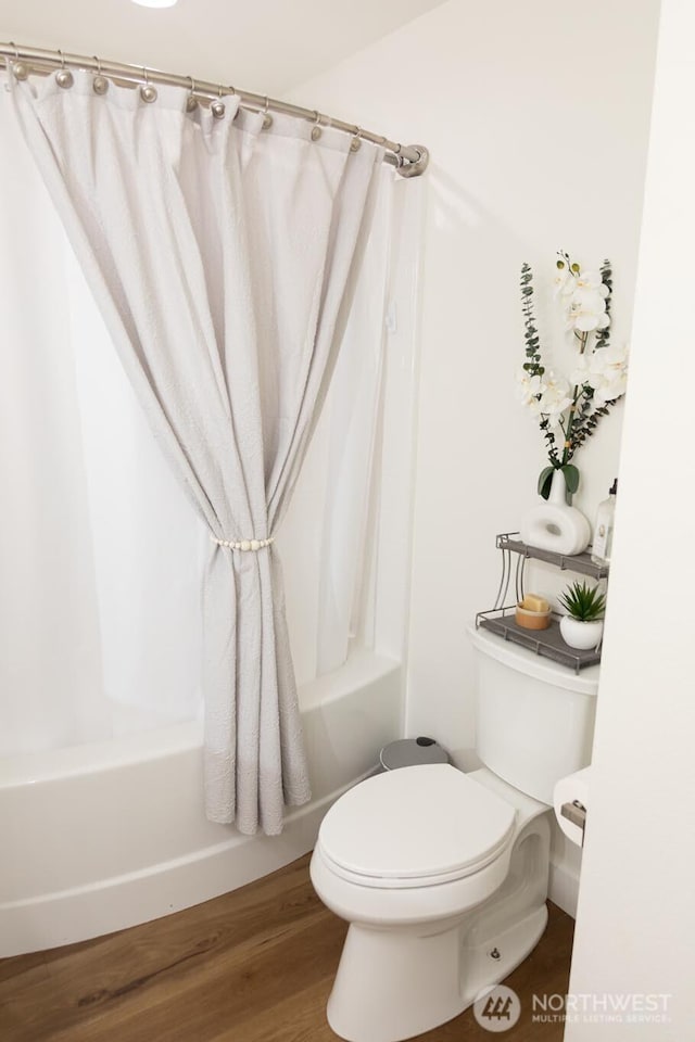 29813 L Ln, Ocean Park, WA 98640 - bathroom featuring shower / tub combo with curtain and wood finished floors
