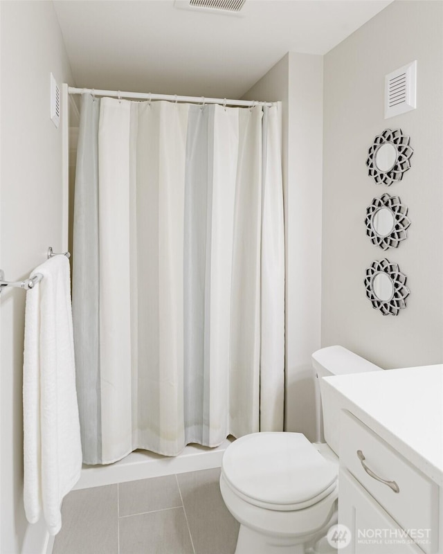 1818 36th St, Bellingham, WA 98226 - full bathroom featuring vanity, tile patterned flooring, and a shower with shower curtain