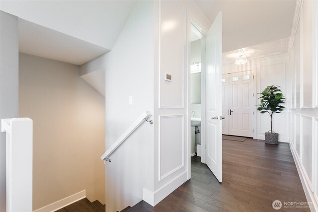 1818 36th St, Bellingham, WA 98226 - corridor featuring dark wood-type flooring and an upstairs landing