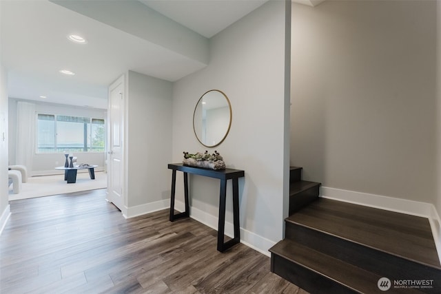1818 36th St, Bellingham, WA 98226 - hallway with wood finished floors, stairs, and recessed lighting