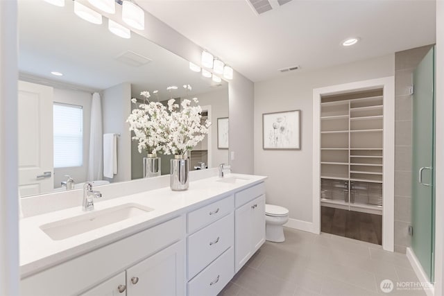 1818 36th St, Bellingham, WA 98226 - full bathroom featuring double vanity, tile patterned floors, and recessed lighting