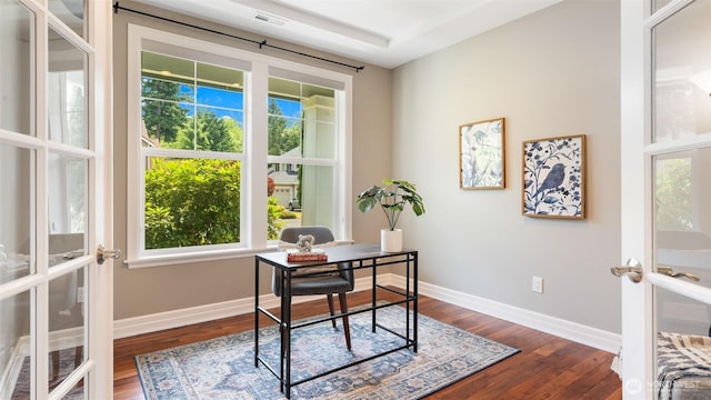 4597 Rutherford Cir SW, Port Orchard, WA 98367 - home office with french doors and dark wood finished floors