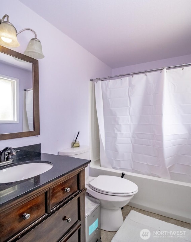 1938 66th Ave NE, Tacoma, WA 98422 - bathroom with vanity, shower / bath combo with shower curtain, and tile patterned floors