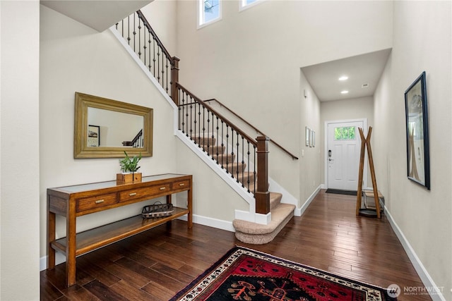 4410 Sentinel Ct, Gig Harbor, WA 98332 - foyer with stairway, wood-type flooring, and a high ceiling