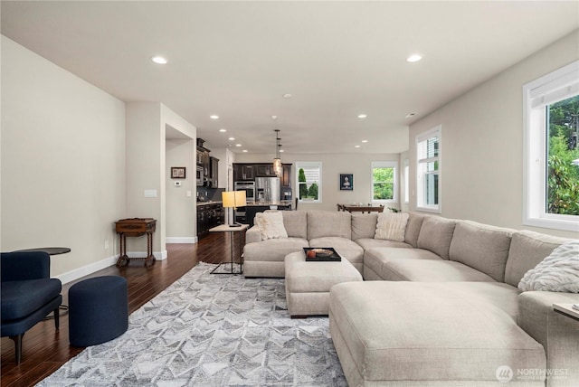 4410 Sentinel Ct, Gig Harbor, WA 98332 - living area featuring wood finished floors, recessed lighting, and plenty of natural light