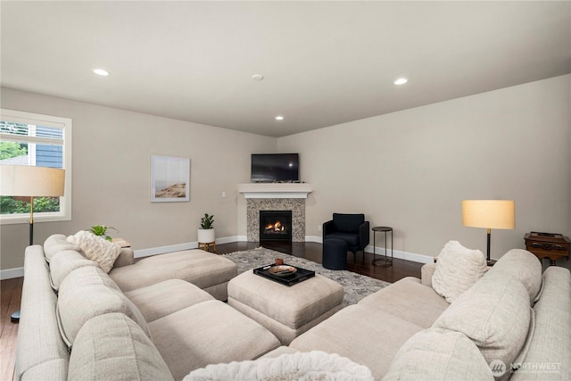4410 Sentinel Ct, Gig Harbor, WA 98332 - living area featuring wood finished floors, recessed lighting, and a tile fireplace