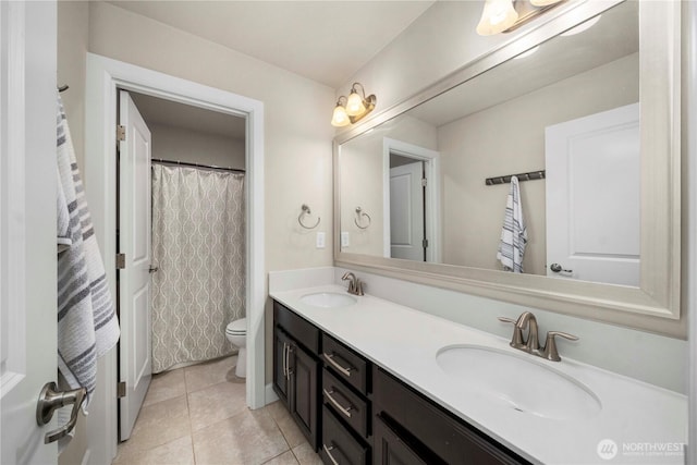 4410 Sentinel Ct, Gig Harbor, WA 98332 - full bathroom with double vanity, tile patterned floors, and a shower with curtain