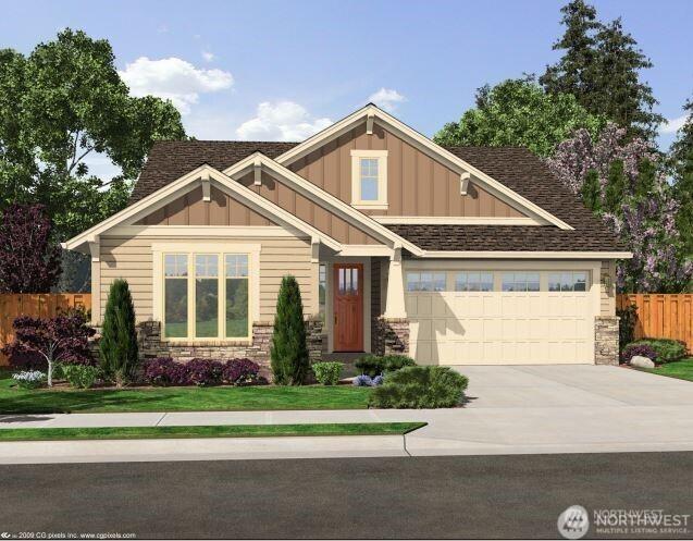 1332 60th Ave NE, Tacoma, WA 98422 - craftsman-style home featuring board and batten siding, stone siding, concrete driveway, a garage, and roof with shingles