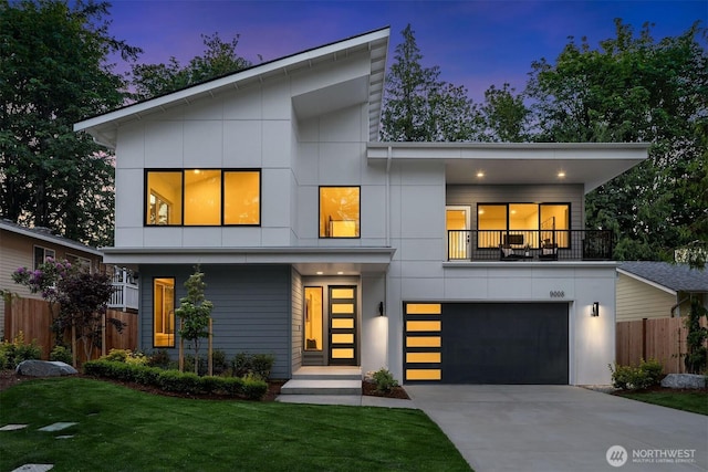 9008 NE 143rd St, Kirkland, WA 98034 - modern home with a balcony, driveway, and an attached garage