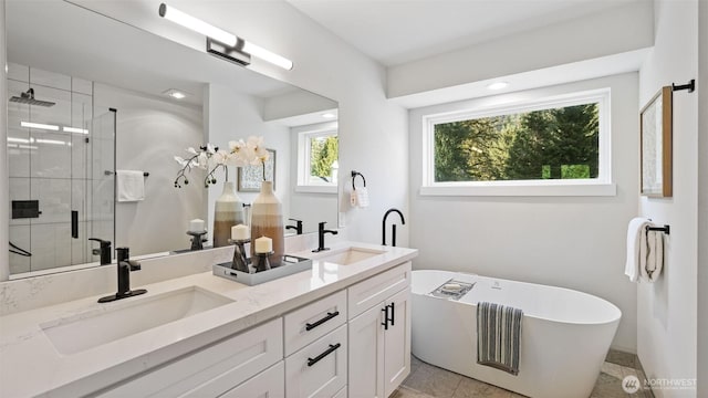 11006 325th Ave SE, Issaquah, WA 98027 - full bathroom featuring a stall shower, double vanity, and a freestanding bath