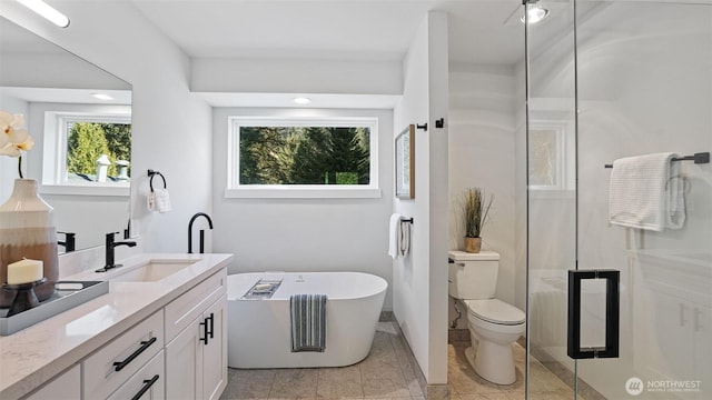 11006 325th Ave SE, Issaquah, WA 98027 - bathroom featuring vanity, a freestanding bath, and a stall shower