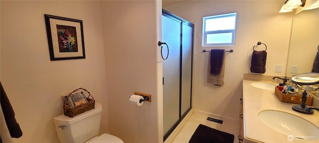 51 Sheree Ln, Sequim, WA 98382 - full bathroom with a stall shower, double vanity, and tile patterned flooring