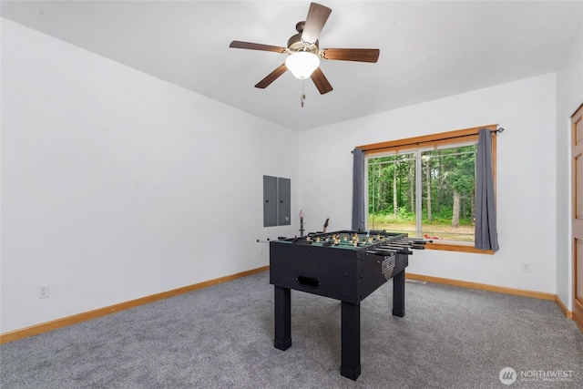 15949 159th Ln SE, Yelm, WA 98597 - game room featuring carpet, ceiling fan, and electric panel