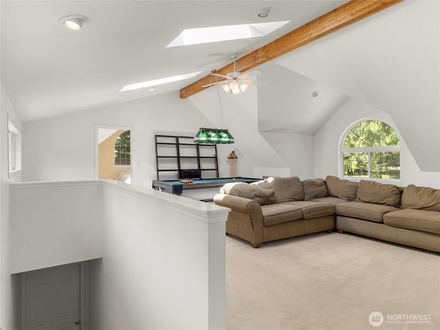 7842 Delphi Rd SW, Olympia, WA 98512 - living area with a skylight, light carpet, pool table, and recessed lighting