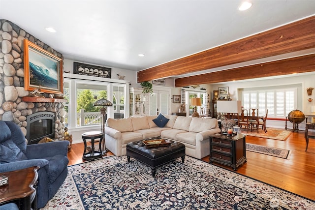 281 Jarvis Rd, Mossyrock, WA 98564 - living area with healthy amount of natural light, wood finished floors, recessed lighting, and a stone fireplace