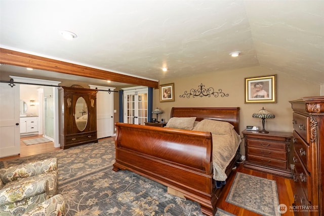 281 Jarvis Rd, Mossyrock, WA 98564 - bedroom featuring wood finished floors, lofted ceiling, recessed lighting, and ensuite bath