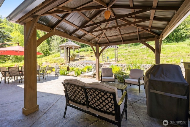 281 Jarvis Rd, Mossyrock, WA 98564 - view of patio with a gazebo, a grill, outdoor dining area, and outdoor lounge area