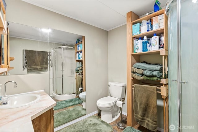 18025 Cedar Ponds Rd, Monroe, WA 98272 - full bath with a shower stall, vanity, and ornamental molding