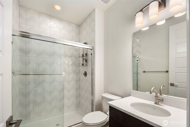 12619 176th St E, Puyallup, WA 98374 - bathroom with vanity, a stall shower, and recessed lighting