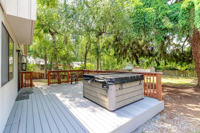 16410 92nd Ave E, Puyallup, WA 98375 - wooden terrace featuring a hot tub and a fenced backyard