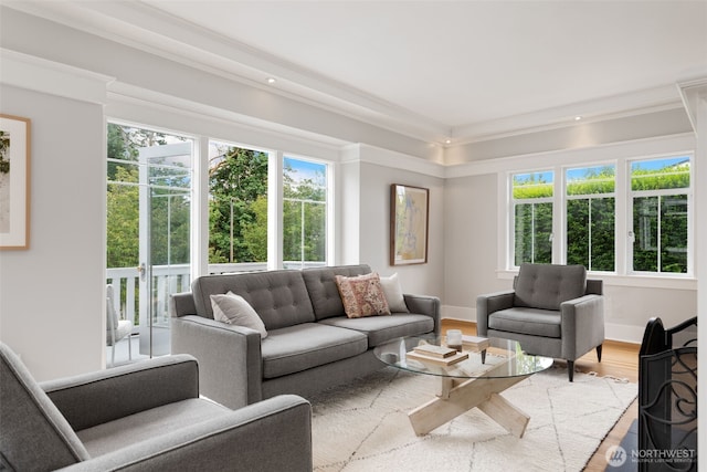 2823 34th Ave S, Seattle, WA 98144 - living area with healthy amount of natural light, wood finished floors, ornamental molding, and recessed lighting