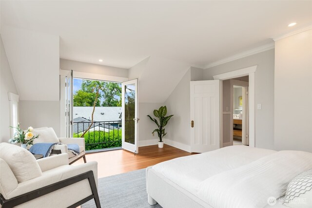 2823 34th Ave S, Seattle, WA 98144 - bedroom featuring access to exterior, wood finished floors, and recessed lighting
