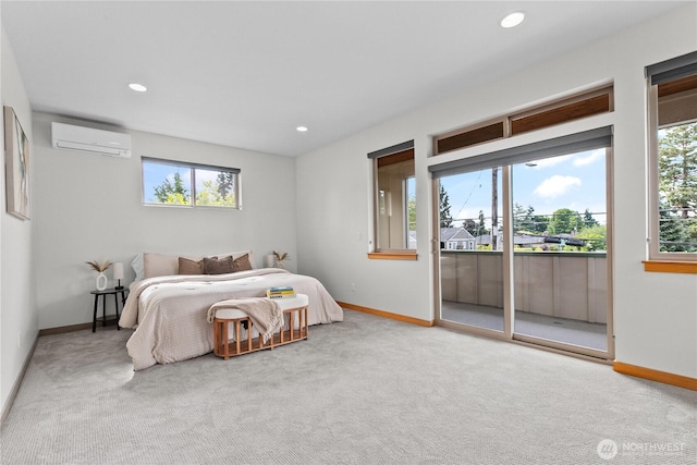 3800 SW Holden St, Seattle, WA 98126 - carpeted bedroom with a wall mounted AC, access to exterior, and recessed lighting