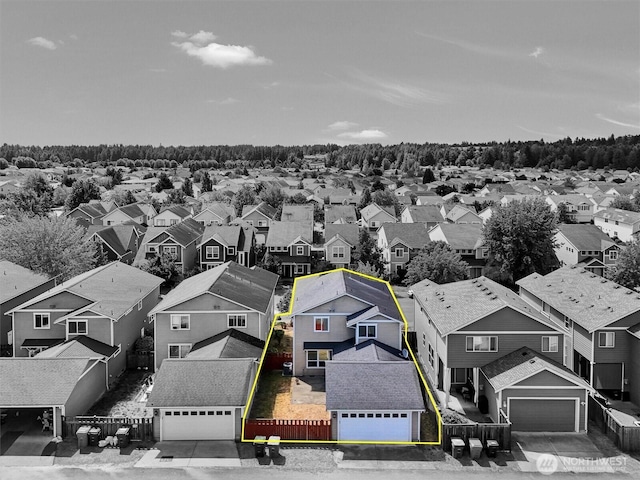 18527 97th Ave E, Puyallup, WA 98375 - aerial view of residential area with property boundaries highlighted